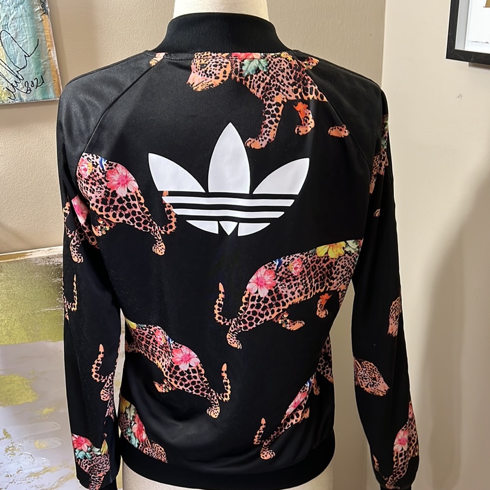 adidas Black Floral Leopard Bomber Jacket - Picture 9 of 11